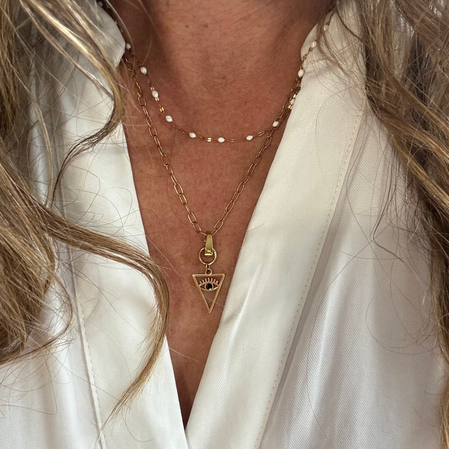 Eyes Off Evil Eye Triangle Charm