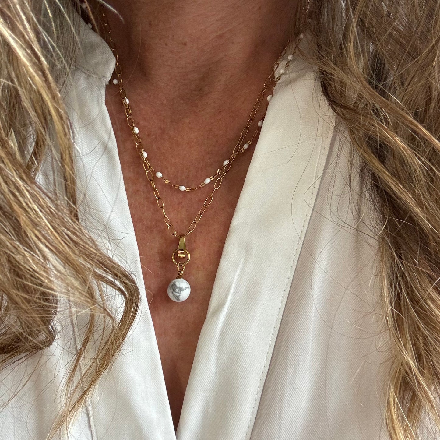 Eternity Sphere Charm - Natural Howlite Stone