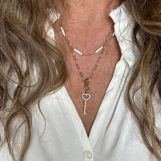 Bejeweled Heart Key Charm